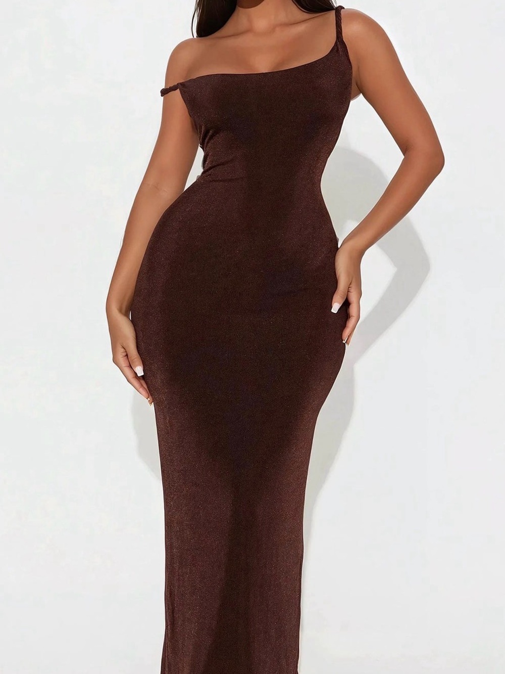 FASHION NOVA Slinky One-Shoulder Maxi Dress